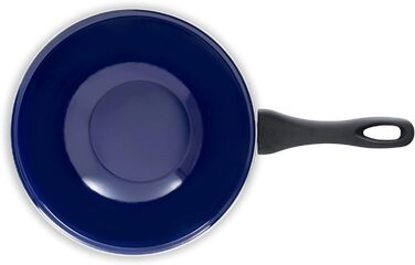 Індукційна сковорода з емальованої сталі, 28 см, безпечна для духовки та приготування їжі до 160 C, можна мити в посудомийній машині, без PFAS, чорна, синя (28 см wok)