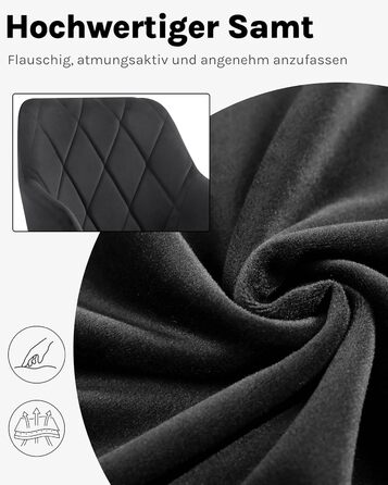 Набір обідніх стільців Woltu з підлокітниками та спинкою, для кухні, вітальні, їдальні, м'який оксамитовий чохол, металеві ніжки (Чорний, 8 шт.)