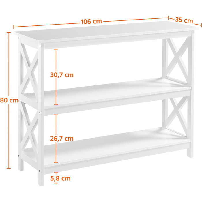 Консольний стіл Yaheetech 3 полиці, X-Frame, Дерево, 106x35x80 см, Білий