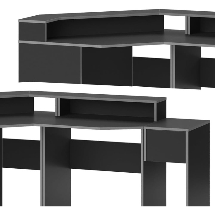 Ігровий стіл Vicco Kron, сірий/чорний, кутова форма 220 x 90 см