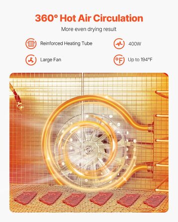 Електрична сушарка для їжі VEVOR з 10 нержавіючими чашами, 1000 Вт, для м'яса, фруктів, овочів, трав, собачих ласощів