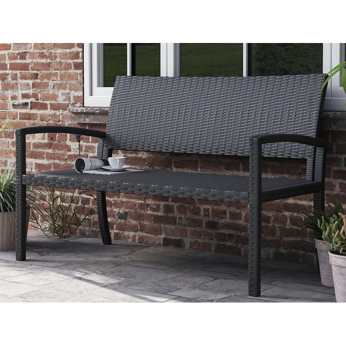Садова лавка Udpatiо з ротангу для тераси, балкона та саду, чорна 123x63x86 см, витримує до 320 кг