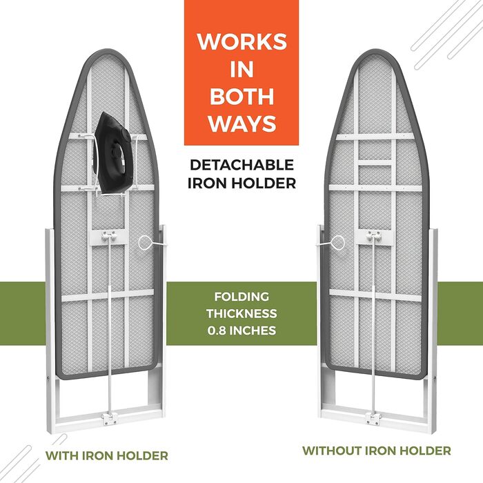 Настінна прасувальна дошка Xabitat з тримачем для праски, 91,9 x 31 см, компактний кронштейн, розбірний, для невеликих приміщень, компактний, з чохлом з бавовняної тканини, білий і сірий