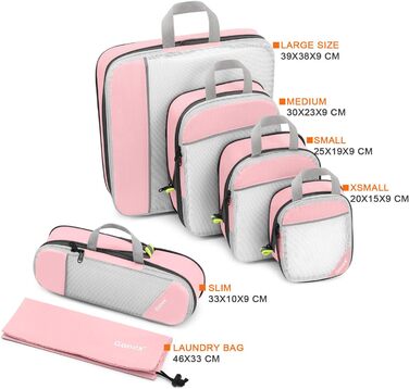 Набір компресійних органайзерів для одягу в подорож Gonex, 6 предметів, рожевий — міцні сумки-пакувальники для валізи та зберігання речей