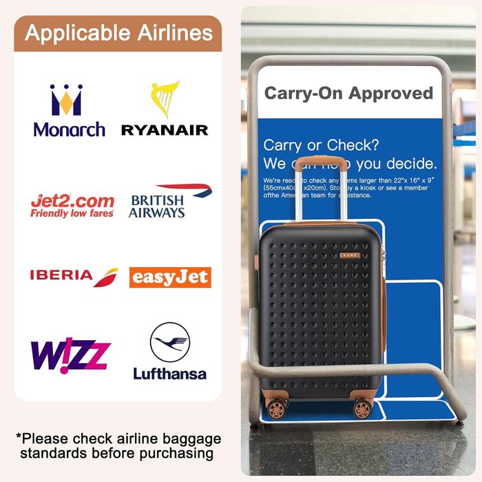 Чотири валізи KONO з ABS пластику, 75 x 48 x 29 см, з TSA замком, ручна поклажа, набір 4 шт. (білий, чорний)