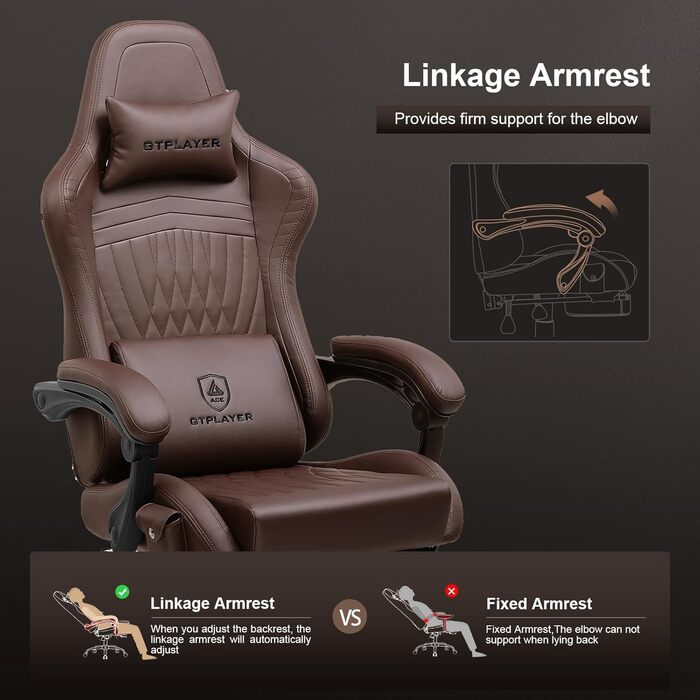 Ігровий крісло GTPLAYER з різдвяним мотивом, з підніжкою, широке сидіння, з подушкою для спини та синхронізованими підлокітниками для великих людей【Велюр】 (Коричневий)