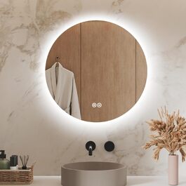 Круглий дзеркало для ванної кімнати з підсвічуванням S'AFIELINA 60 см LED з сенсорним вимикачем, 3 кольори світла (теплий, нейтральний, холодний), регулювання яскравості, 60x60 см