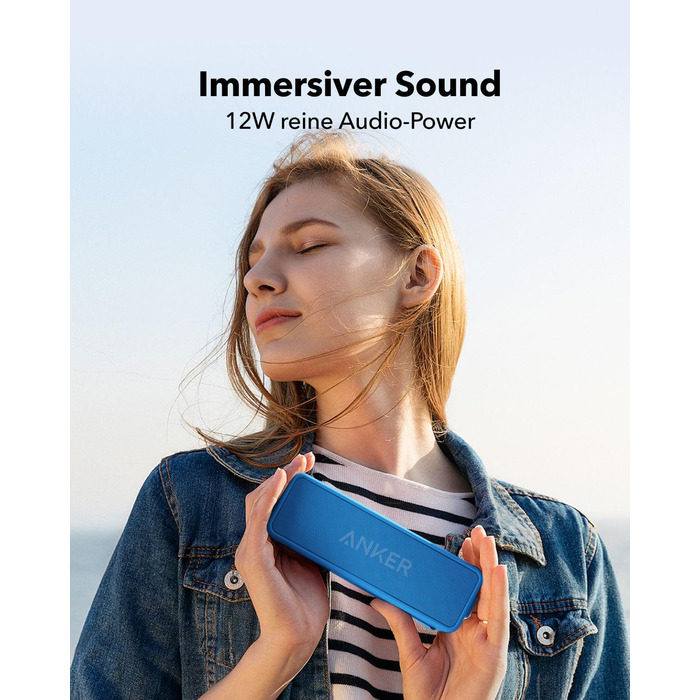 Портативна Bluetooth колонка Anker SoundCore 2, блакитна: потужний звук, глибокий бас, 24 год роботи, водонепроникність IPX7, сумісна з iPhone, Galaxy та іншими пристроями