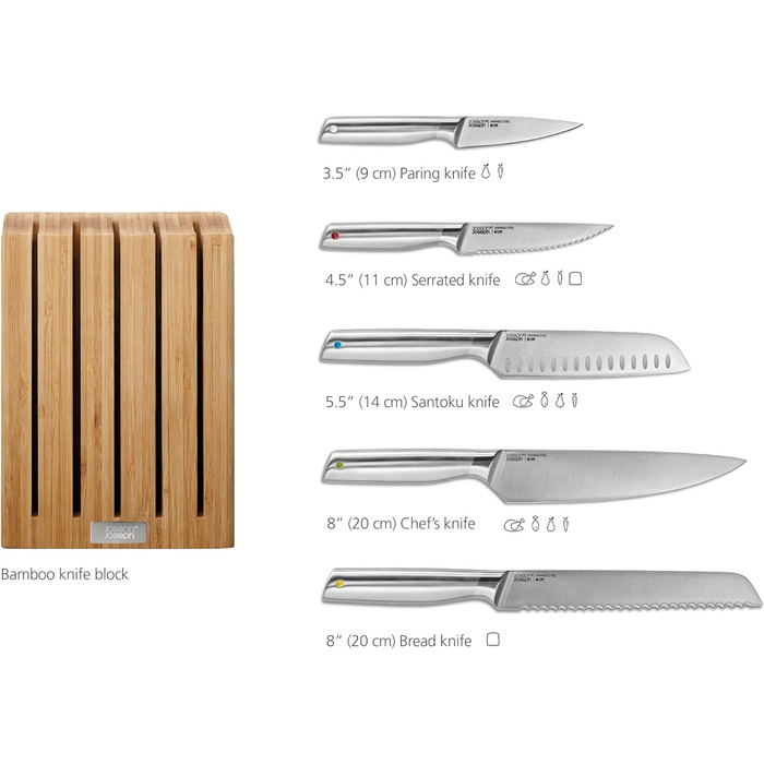 Набір ножів Joseph Joseph Elevate SlimBlock 5 шт. з точилкою, чорний (бамбук)
