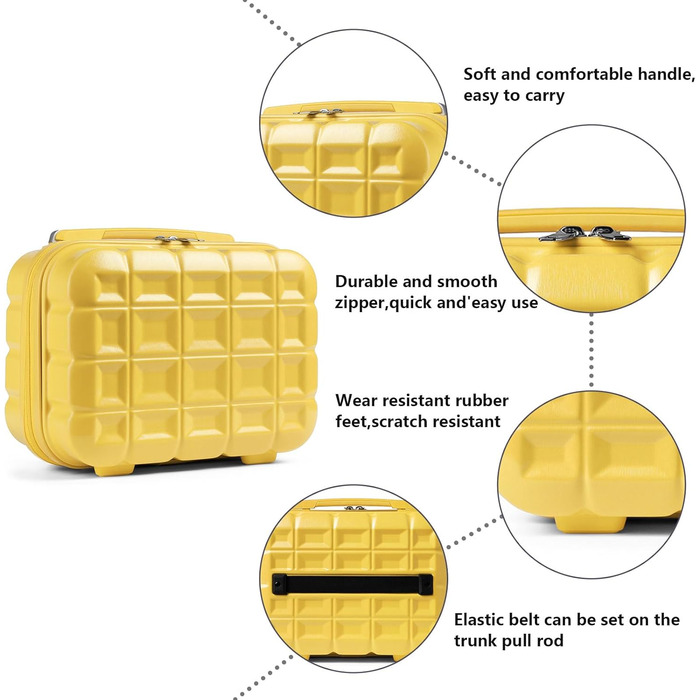 Набір валіз KONO 4 шт. з ABS, з TSA замком, жовтий (M, L, XL)