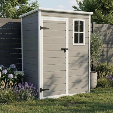 Сарай садовий Steelsøn Novara з вікном та похилим дахом 192x92x151 см - пластиковий, сірий, вологостійкий