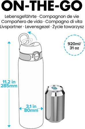 Іоно8 герметична пляшка для пиття об'ємом 1 літр, з вакуумною ізоляцією, 920 мл (кораловий пісок 2.0, OneTouch 2.0)