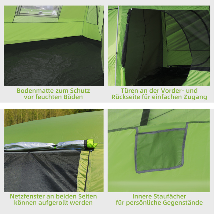 Outsunny Camping Tent Купольний намет Сімейний намет 2 спальні кабіни 4-8 осіб L405 x W305 x H225 см