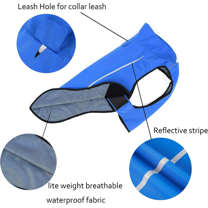 Дощовик для собак Mile High Life регульована водонепроникна одяг для домашніх тварин Легка дощовик зі світловідбиваючою смугою Легка застібка для входу (М, Синій)