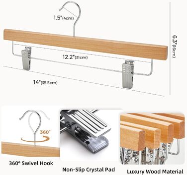 Дерев'яні вішалки для штанів та одягу HOUSE DAY з кліпсами, 25 шт. - білі, 35,5 см, поворотний гачок, економія місця