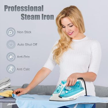 Парова праска з керамічною підошвою, самоочищення, 340 мл резервуар для води, 3000 Вт, автоматичне вимкнення (зелена/блакитна)