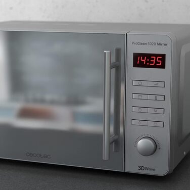Мікрохвильова піч Cecotec Pro Clean 5020 Mirror 20л, 700 Вт, нержавіюча сталь, LCD дисплей, 8 програм, 3D Wave, функція Ready 2 Clean