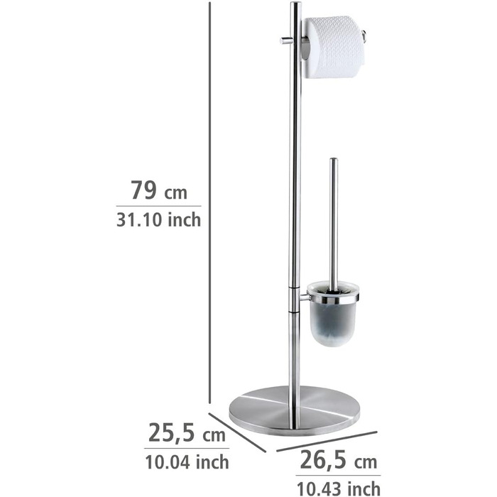 Набір для стоячого унітазу WENKO Pieno з нержавіючої сталі - тримач для туалетної щітки, нержавіюча сталь, 26,5 x 79 x 25,5 см, сатиноване покриття
