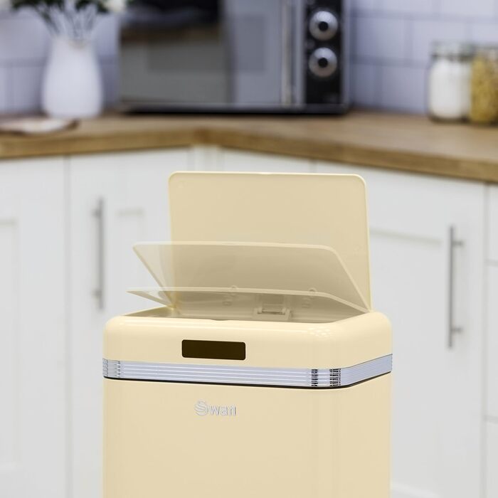 Сміттєве відро Swan Retro SWKA4500CN з автоматичним відкриванням, 45 л, метал, кремовий колір, вінтажний дизайн