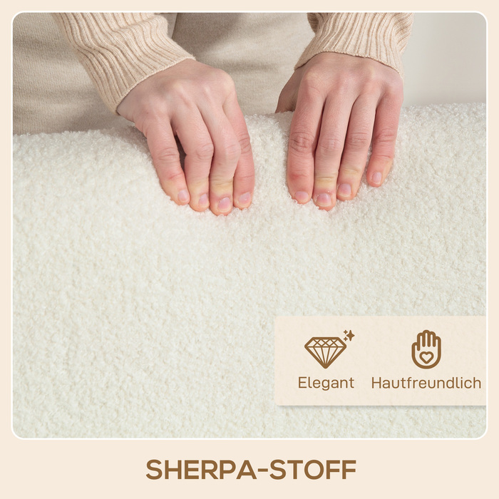 Крісло з підлокітниками та спинкою, м'яке крісло для відпочинку з ефектом шерсті, на дерев'яних ніжках, для спальні або вітальні, витримує до 120 кг, кремово-біле