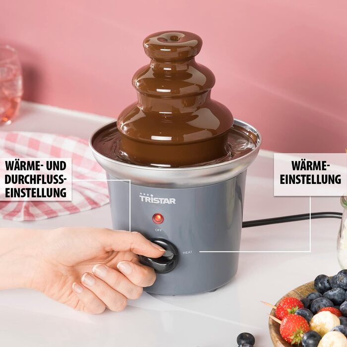 Шоколадний фонтан Tristar CF-1603 з нержавіючої сталі, 3 рівня, 0,4 л, функція підігріву, 32 Вт