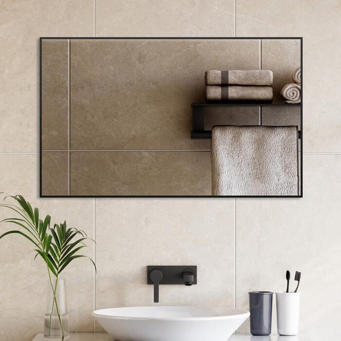 Дзеркало настінне Spiegel 40x160 см, повноекранне з рамою, підлогове для спальні, вітальні або ванної кімнати, прямокутне, алюмінієва рама (чорний)