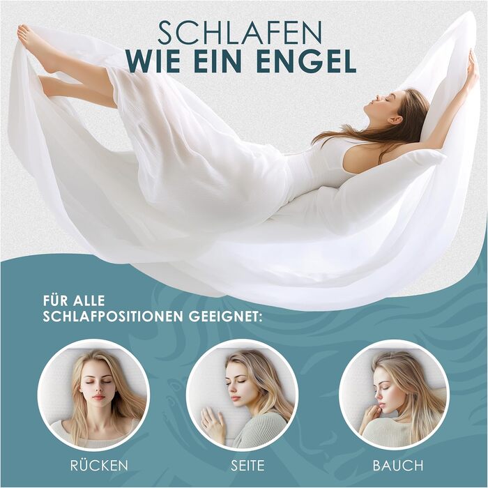 Ортопедична подушка з піною з пам'яті Memory Foam для здорового сну, проти болю в шиї, для всіх типів сну (на спині, животі та боці), біла, 14 см висотою, 1 шт.