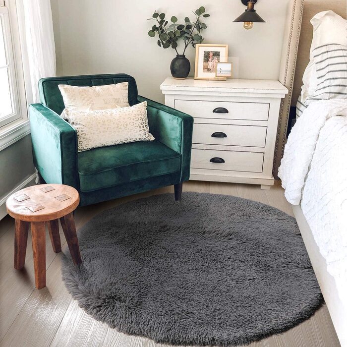 М'який килим для спальні, пухнаста вітальня, дитяча кімната, плюшевий килим, сірий килим, прямокутна форма, симпатична прикраса для кімнати, трав'янисто-зелений (6x6 футів, сірий)