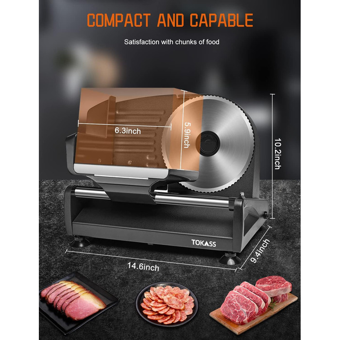 Електричний слайсер 200W з нержавіючої сталі - кухонна машина з регулюванням 0-15 мм, 2 леза, для м'яса, ковбаси, сиру та хліба