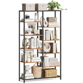Стильна полиця VASAGLE з 5 полицями для вітальні, ванної, кухні, коридору. Легка збірка, вінтажний дизайн, колір: коричневий + чорний