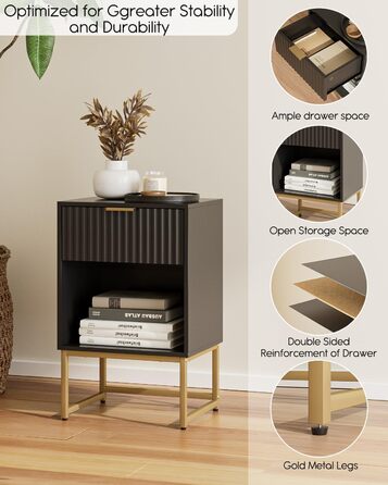 Приліжкова тумбочка з відкритим відділенням, столик для канапи в спальню та вітальню (горіх), (40 x 30 x 60 см, чорне фетрове покриття)