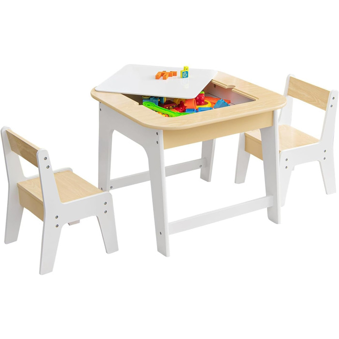 Дитячий стіл Dreamade з 2 стільцями: комплект меблів для дитячої кімнати, стіл з двосторонньою поверхнею та місцем для зберігання, для дітей від 3 років