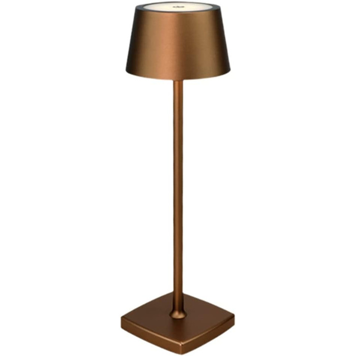 LED настільна лампа бездротова, 6000mAh, IP54, алюміній, сенсорне керування, тепле світло, для спальні, кав'ярні, ресторану (коричнева)