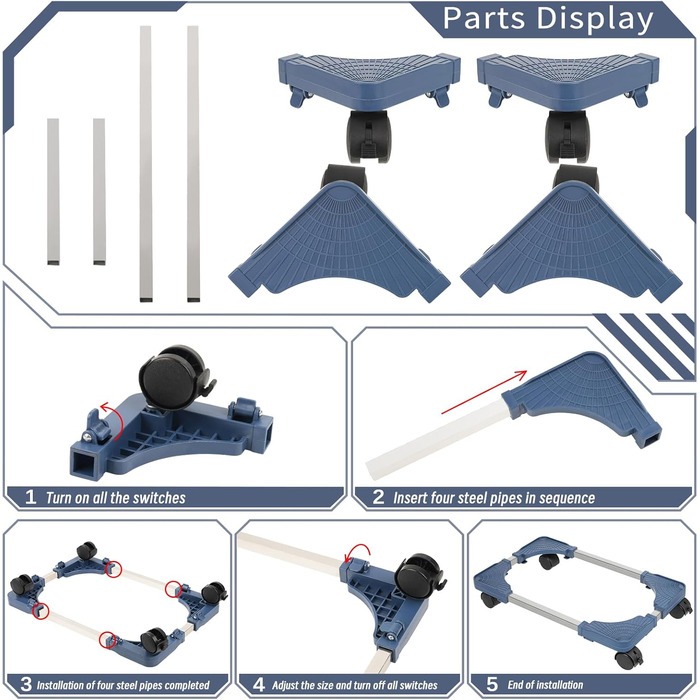 Підставка для ПК Liitrton Mobiler - регульована, з колесами, біла/блакитна