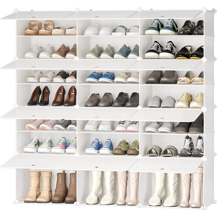 Шафа для взуття JOISCOPEполиця для взуття своїми руками, Модульна підставка для взуття з дверцятами, портативний пластиковий органайзер для взуття, полиця для зберігання в передпокої, спальні, передпокоїбілий, 2 * 8 (3x7)