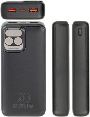 Вт, LCD дисплей, USB-C, 1 вхід, 3 виходи, 2585 Powerbank 30000mAh, QC/PD 20