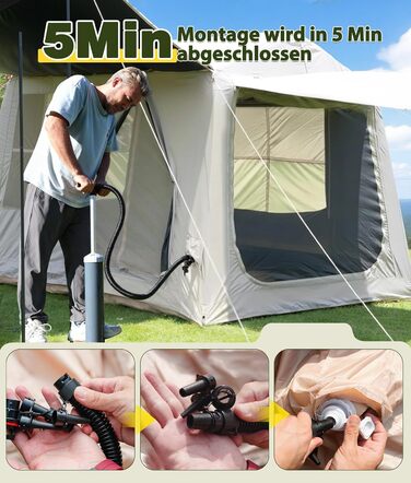 Надувний кемпінговий намет Oxford 420D Glamping для 2-3 осіб з насосом, водонепроникний (3000 мм), всесезонний вітрозахисний намет з москітною сіткою