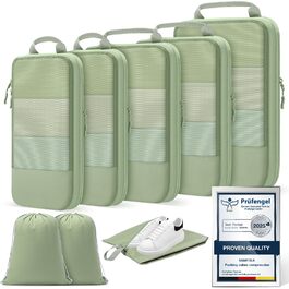 Набір компресійних органайзерів для одягу в подорожі 8 предметів, дорожні сумки-пакувальники для валізи та рюкзака, Matcha Green