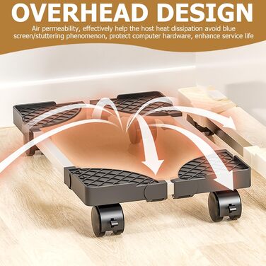 Підставка для CPU (процесора) ПК: Алюмінієва підставка для комп'ютера, універсальний регульований кріплення для CPU з 2 фіксованими колесами та 2 поворотними колесами на 360°, для настільних комп'ютерів або корпусів (чорний)