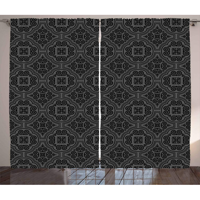 Рустикальна штора, бароко, універсальна стрічка, 280x175 см, чорно-сіра