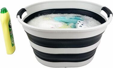 Складна Пластикова корзина для білизни SAMMART об'ємом 23 л, овальна ванна / кошик-складаний контейнер для зберігання / органайзер-переносна раковина для прання-компактна корзина для білизни (1, Сірий / шиферно-сірий)