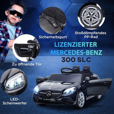Дитячий електромобіль Mercedes SLC 300 AIYAPLAY 12V з пультом, LED, музикою, ременем безпеки, чорний, для дітей від 3 років