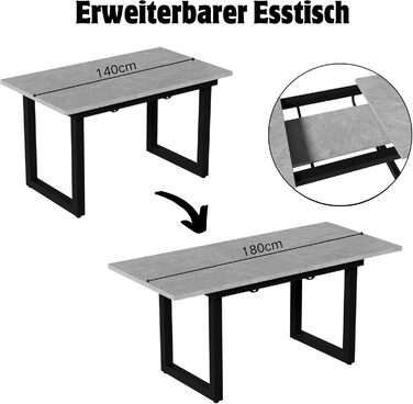 Розсувний обідній стіл Merax, 140/180x80x75 см, білий, металеві ніжки