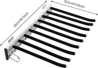Висувний тримач для штанів, полиця для штанів, 9 тримачів для шарфів, висувна вішалка для штанів, одягу, краваток, шарфів, глибина шафи 48 см, лівостороннє кріплення