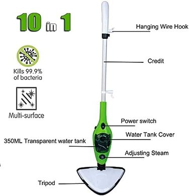 Пароочисник 10-в-1 Пароочисник Пароочисник, ефективне очищення дерев'яної підлоги та плитки, Швидкий час нагрівання, Видаляє до 99,9 бактерій та вірусів