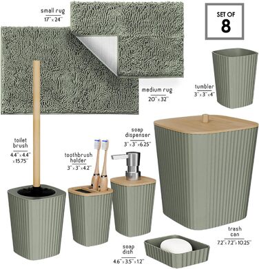 Набір аксесуарів для ванної кімнати Clara Clark Bad-Set Hunter Green (6 шт.), зелений, повний комплект + килимок для ванної