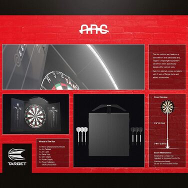 Система освітлення дротиків Target Darts Arc у домашній шафі Набір включає дошку для дартсу Чемпіона світу та 2 набори дартсів, чорні, стандартного розміру