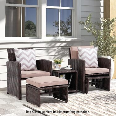 Садовий набір меблів з ротангу OC Orange-Casual 5 предметів: диван, крісла, столик, пуфи, подушки - бежевий