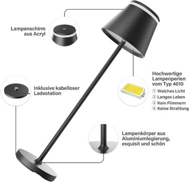 LED-лампа настільна бездротова Neoglint (2 шт) з бездротовою зарядкою та пультом ДУ, чорна