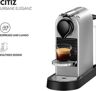 Кавомашина Nespresso Krups CitiZ XN741B, срібна: автоматична, 1260 Вт, 1 л резервуар